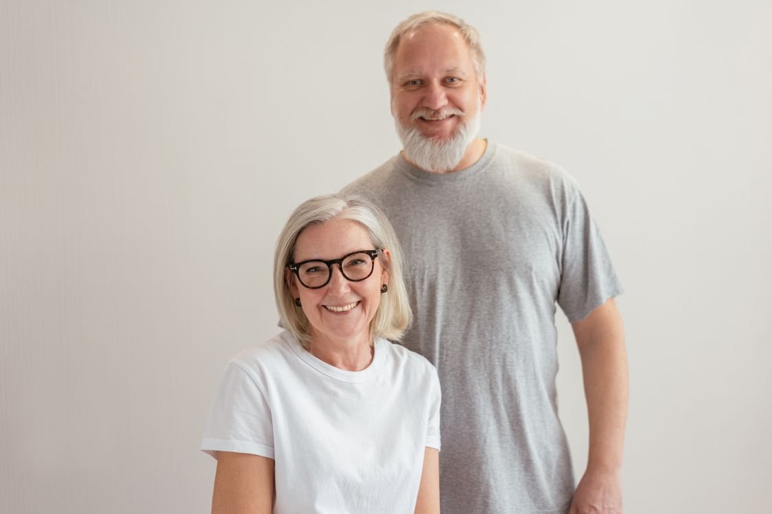 Stock photo of a smiling older couple at home